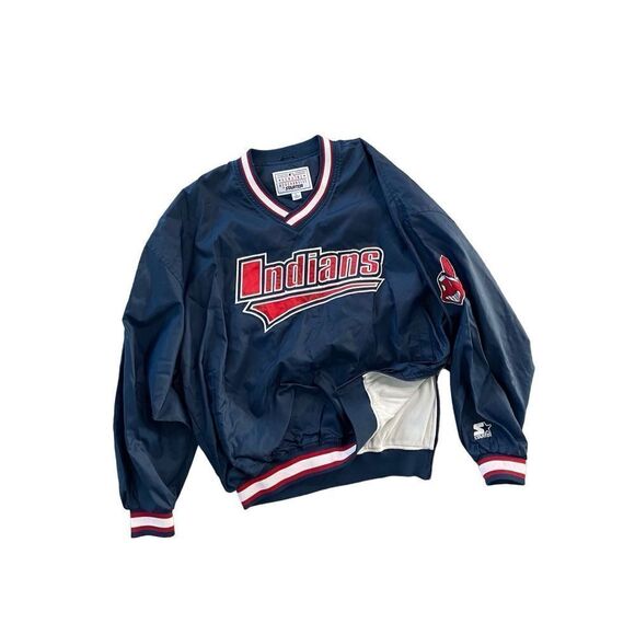 Starter Mens Navy Blue Cleveland Indians Patch Work Pullover Sweatshirt Size XL - Picture 6 of 8